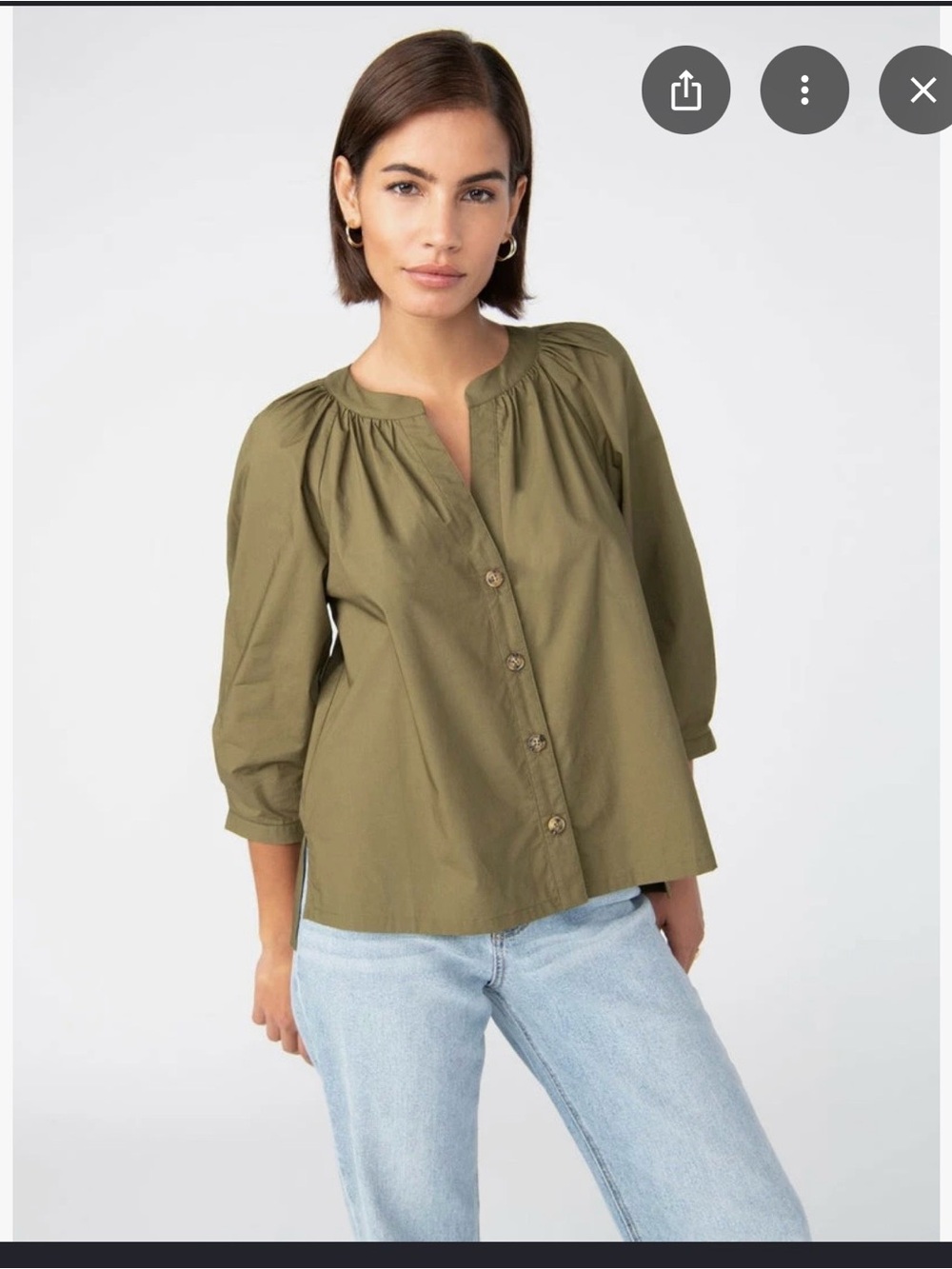 NWT Sanctuary Olive Green Button-Front Peasant Blouse